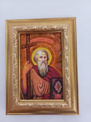 Икона из янтаря "Святой апостол Андрей Первозванный", ручная работа 1648691118 фото