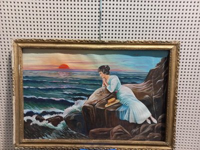 Б/у Картина "Девушка на скалах возле моря" 1649243097 фото